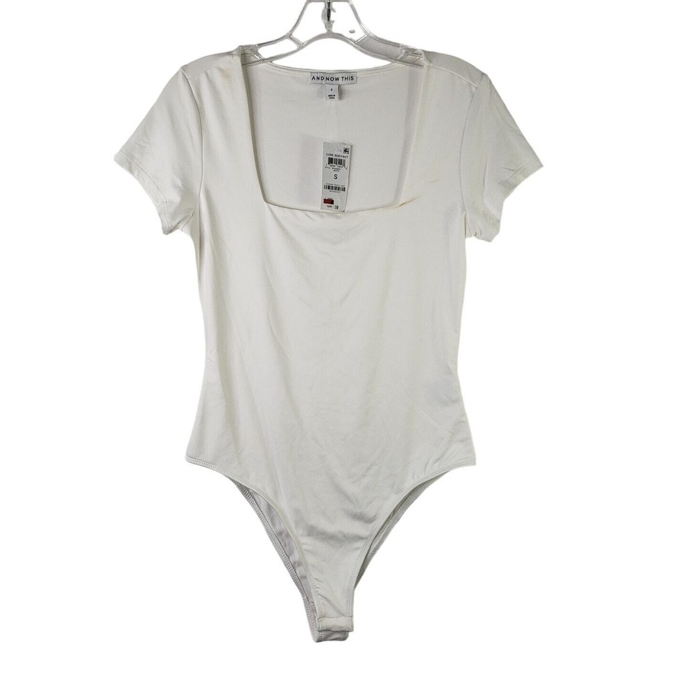 And Now‎ This Core Bodysuit Womens Small White Square Neck Short Sleeve Festival